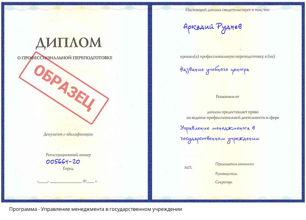 Управление менеджмента в государственном учреждении Чайковский