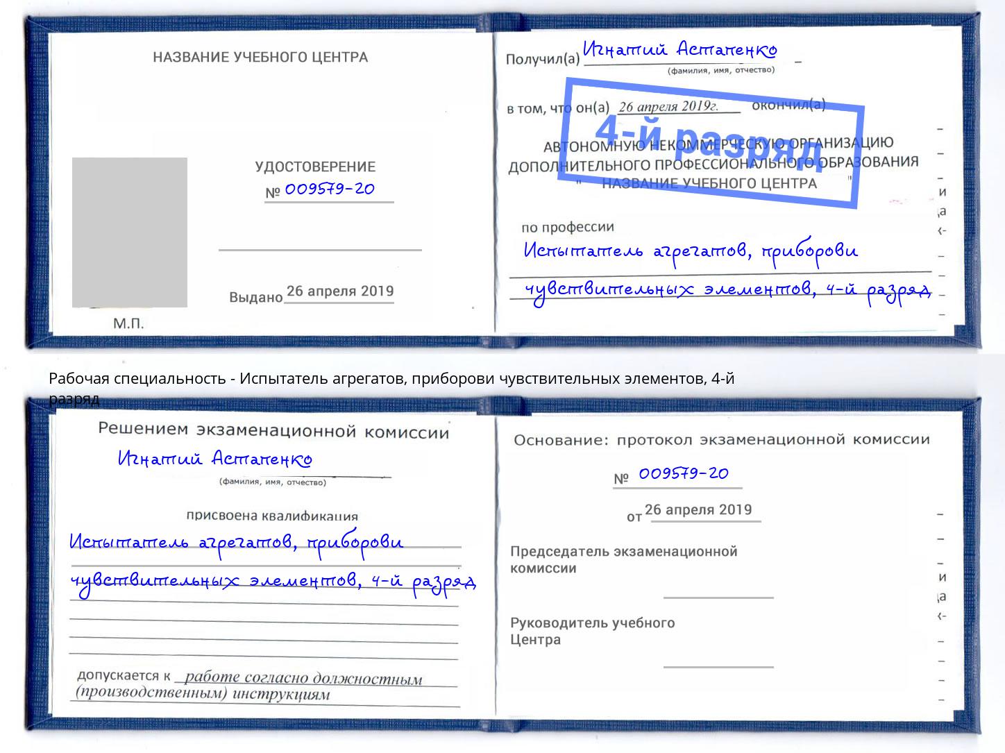 корочка 4-й разряд Испытатель агрегатов, приборови чувствительных элементов Чайковский