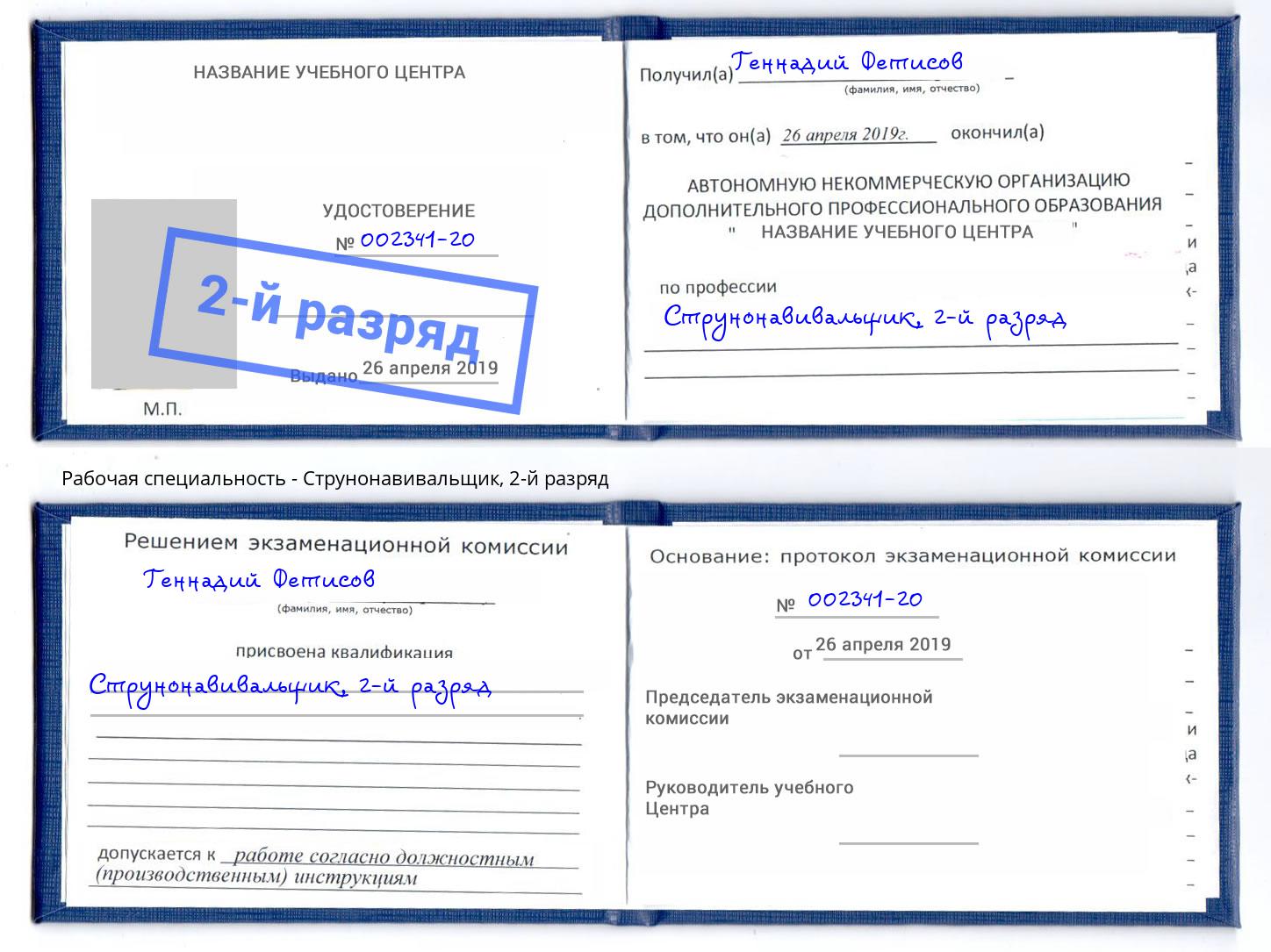корочка 2-й разряд Струнонавивальщик Чайковский