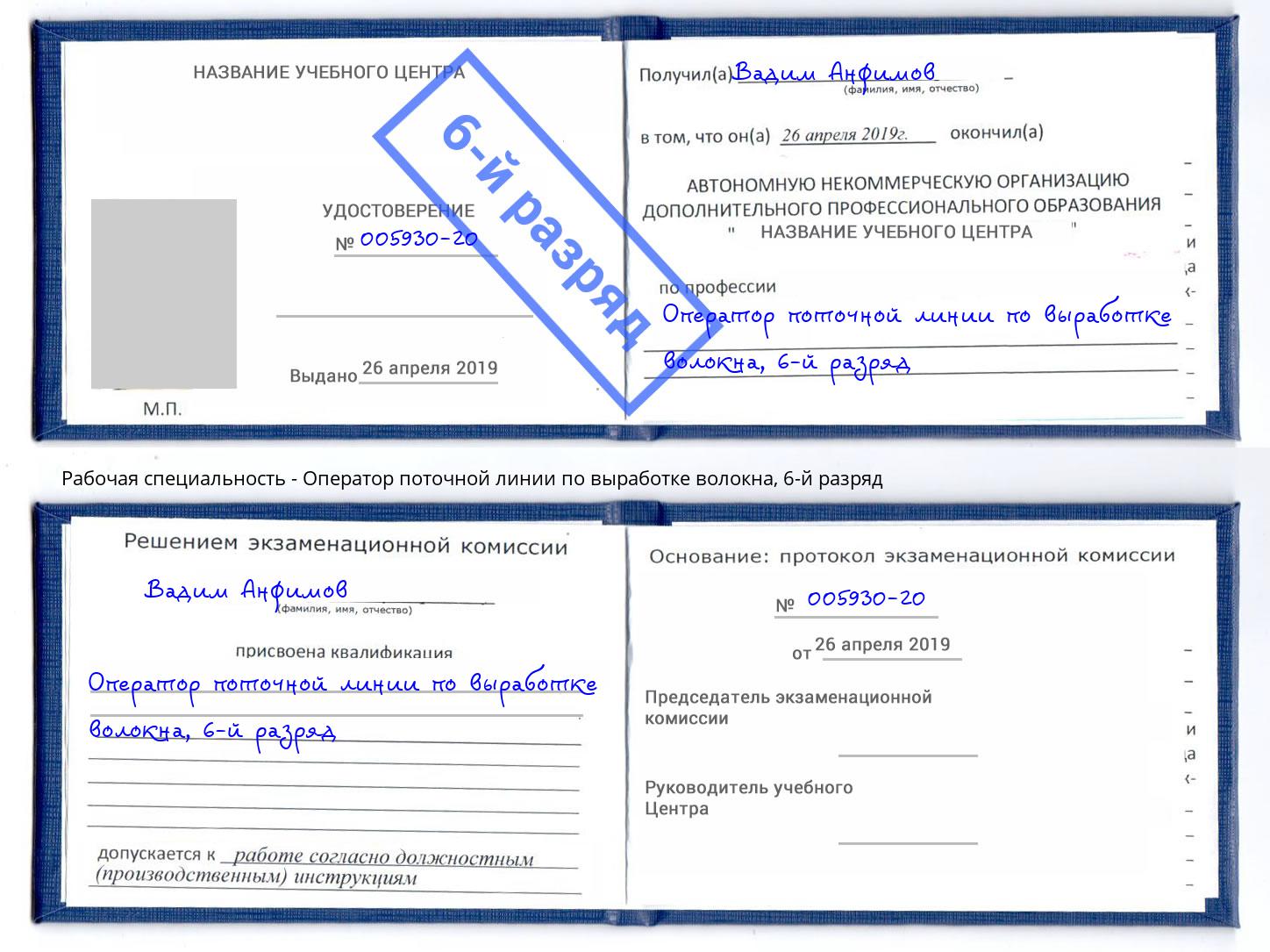 корочка 6-й разряд Оператор поточной линии по выработке волокна Чайковский