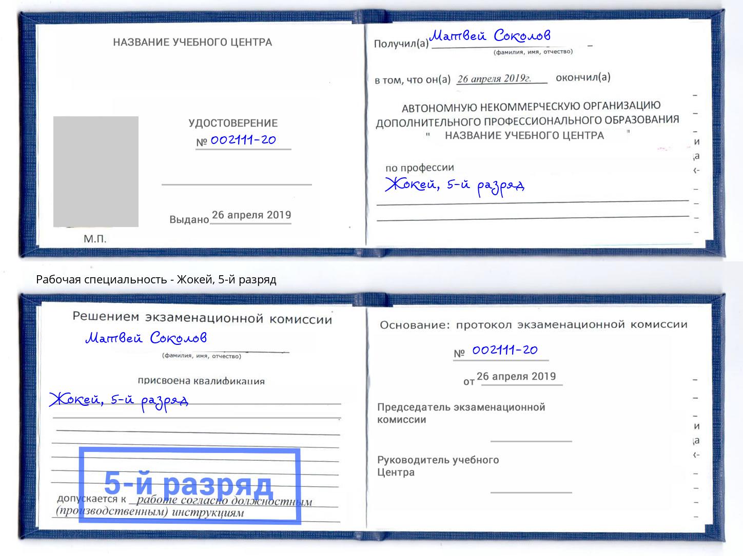 корочка 5-й разряд Жокей Чайковский