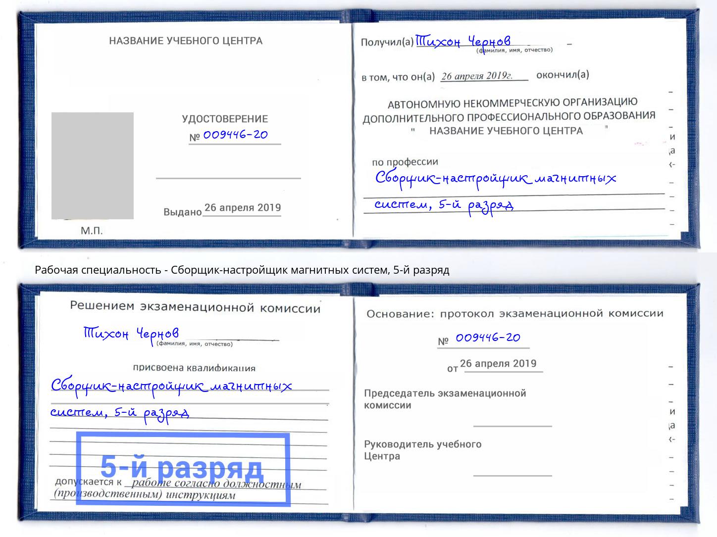 корочка 5-й разряд Сборщик-настройщик магнитных систем Чайковский