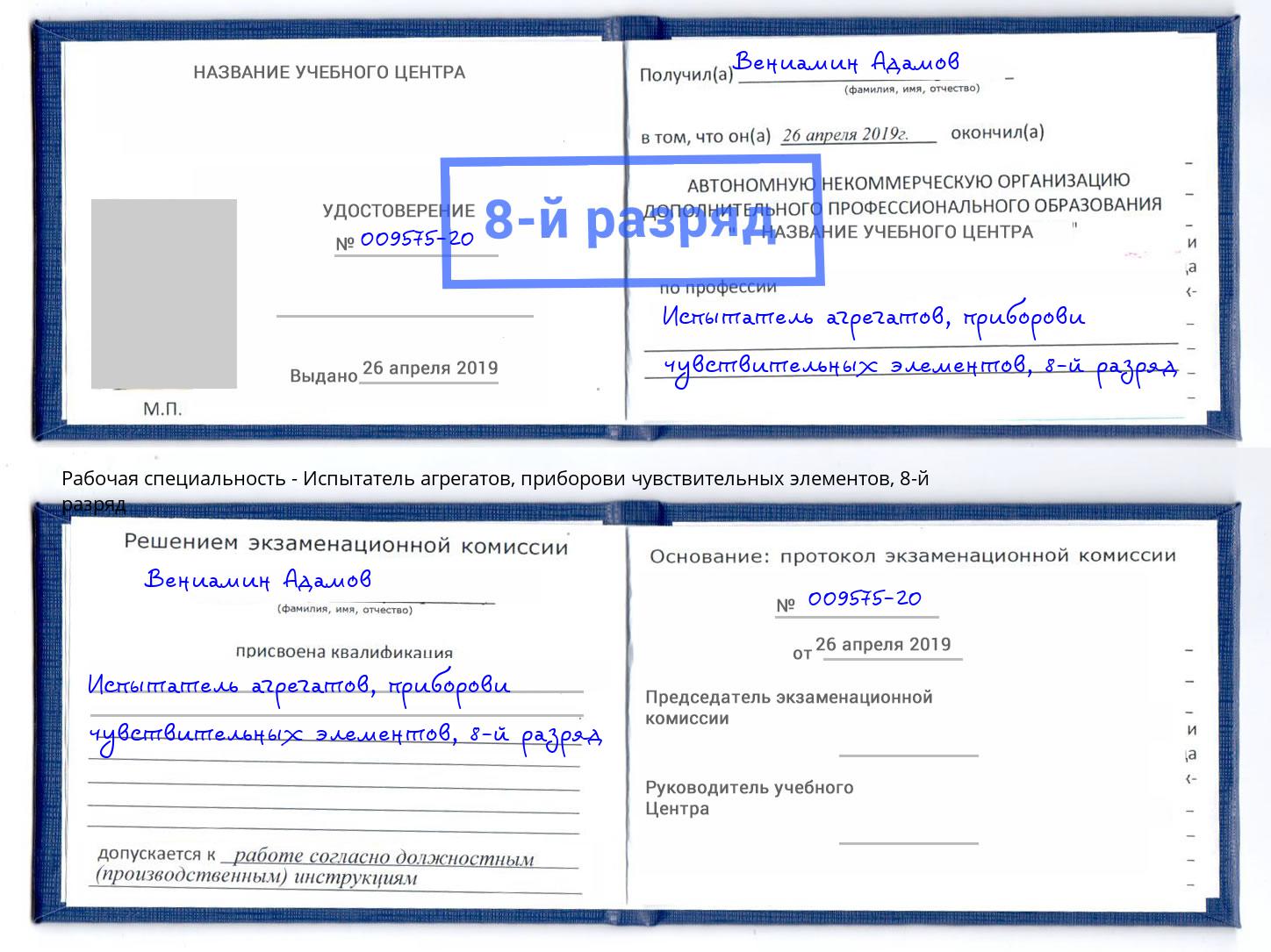 корочка 8-й разряд Испытатель агрегатов, приборови чувствительных элементов Чайковский