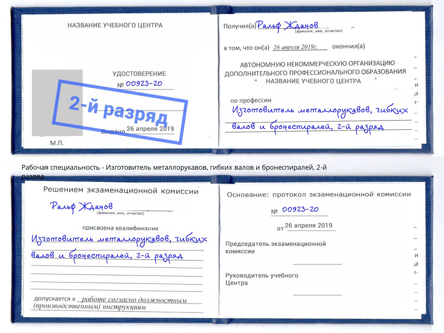 корочка 2-й разряд Изготовитель металлорукавов, гибких валов и бронеспиралей Чайковский